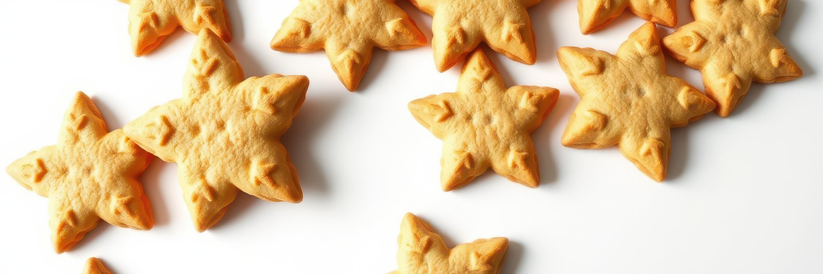 Delicious star-shaped cookies arranged on a white background ready for a festive celebration or afternoon snack